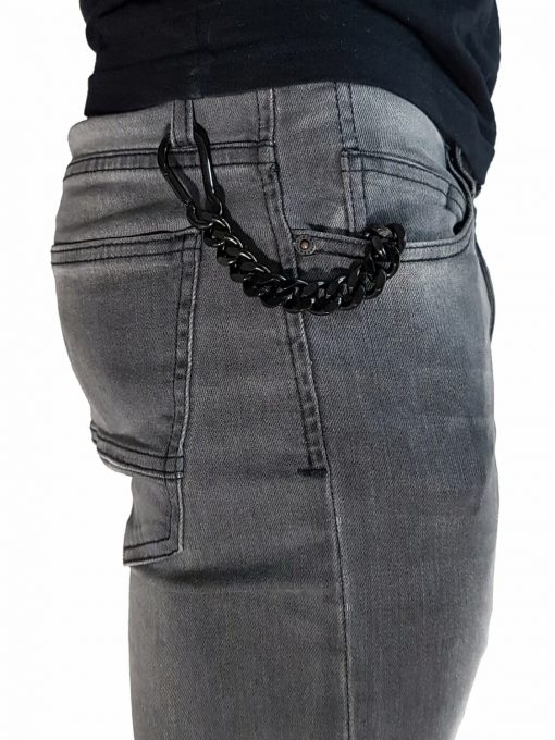Nyckelkedja med karbinhake svart rostfri byxkedja från sidan i fickan